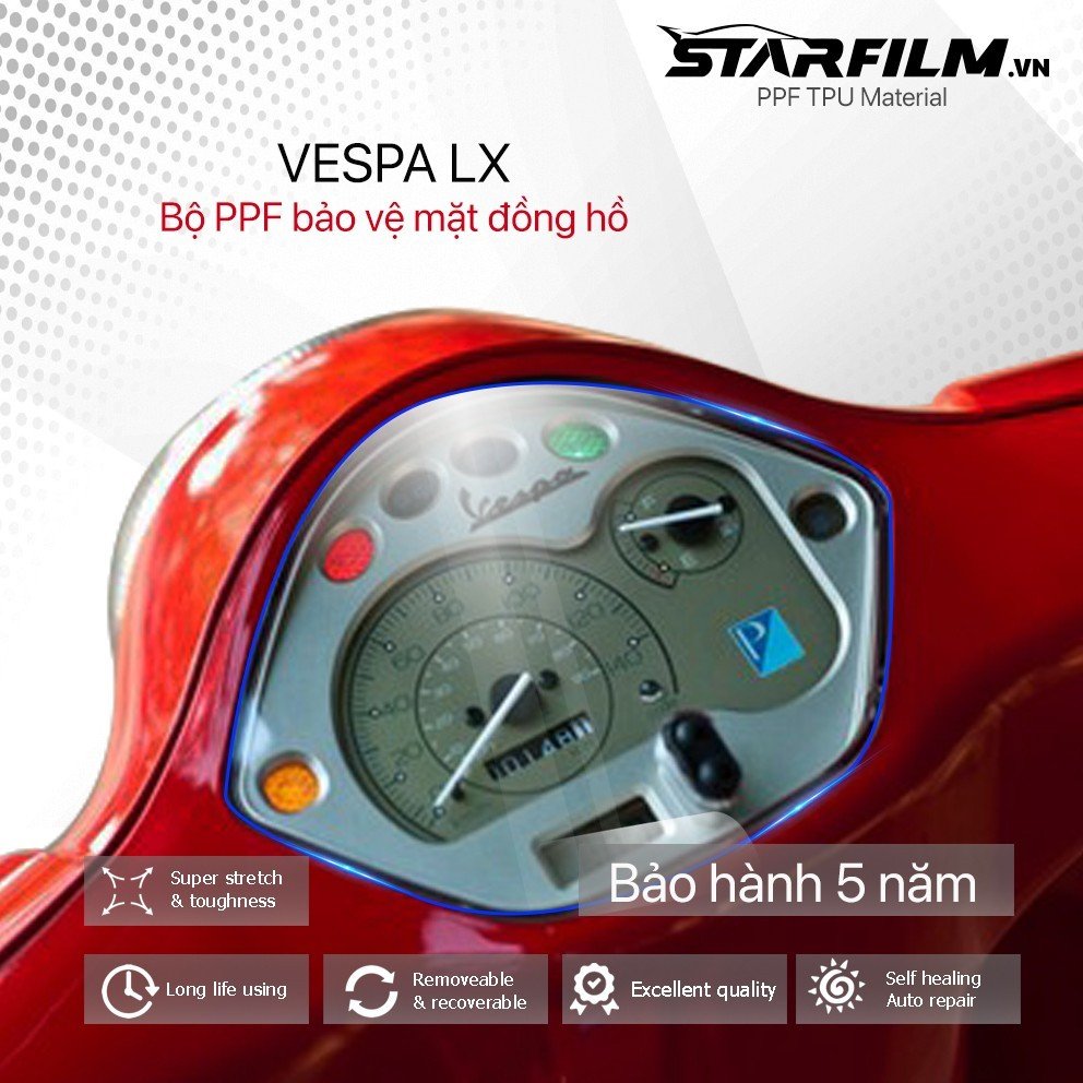 Vespa Lx125 PPF TPU chống xước tự hồi phục mặt đồng hồ